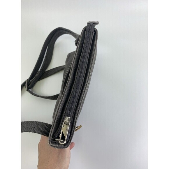 Travelon Anti-Theft Heritage Small Crossbody Bag Gray Cotton Canvas Zip RFID - Picture 9 of 16